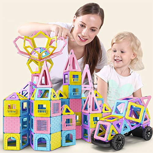 HOMOFY 124PCS Magnetic Building Blocks Magnet Tiles Early Educational & Development Toys for 3 4 5 6 7 Years Old Boys Girls Gifts