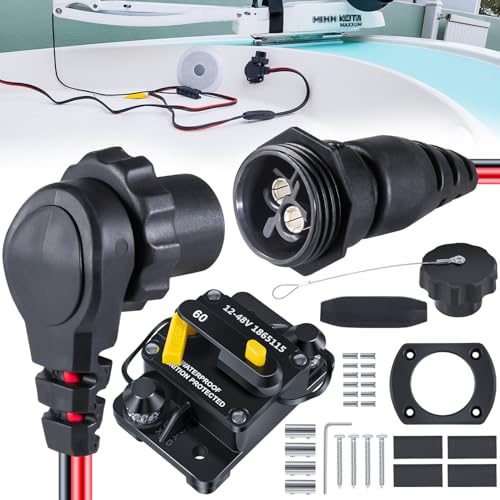 1865120 MKR-28 Trolling Motor Plug and Receptacle & 1865115 MKR-27 Circuit Breaker 60 AMP For Minn Kota Freshwater and Saltwater Marine Boat Battery Accessory Heavy Duty 8AWG Rated To 60A Up To 48V
