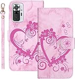 AOSBUTURY Coque pour Xiaomi Redmi Note 10 Pro/Note 10 Pro Max (6.67 Pouces),Pochette Protection Housse Etui en PU Cuir Marbre Fleurs Synthétique Portefeuille,Fermeture Magnétique,Flip Case-Rose