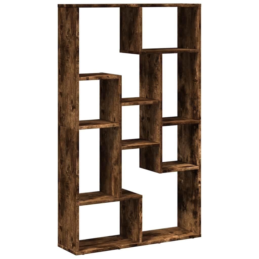 Estantería de madera de roble ahumado con 9 compartimentos para salón mide 72 x 20 x 120,5 cm