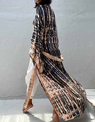 Women's Open Front Tie Dye Long Kimono Cover Ups with Belt Summer Loose Long Kimono Robe Swimsuits4