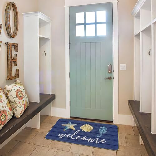 Mingnei Nautical Door Mat,Beach Door Mats Outdoor,Beach Rug,Coastal Beach Kitchen Home Doormat Door Mat,Nautical Coastal Floor Beach House Front Indoor Entryway Rug 30x17 Welcome Door Mats(Navy Blue) - Image 2