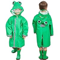 Lazeny Kids Raincoats Boys Girls Rainwear Hooded 3D Animal Waterproof Rain Jacket Rainsuit Poncho Puddle Suits with PVC Transparent Hat Brim Outdoor Play Hiking Age 2-10 Years (Green Frog,M)
