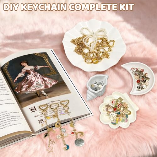 Image of 348Pcs Charms Lip Gloss Keychain Making Kit,DIY Craft with Charms,Key Chain Hooks,Jump Rings,Lobster Clasps,Chains & Tools,Bag Charm Kit,Keychains Make Supplies for DIY Crafting and Jewelry Making