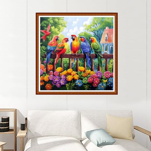 Image of Joyhoor Stamped Cross Stitch Kits for Beginners Needlepoint Kits for Adults Embroidery Kits 11CT Counted Cross Stitch Kits Printed Embroidery Pattern- Colorful Birds and Flowers 18x18 inchs