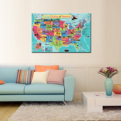 Kreative Arts 9377 United States Of America Usa Kids Map Poster Art Prints Stretched Canvas Wall Art Gallery Canvas Wrap Giclee Print Ready To Hang thumb #1