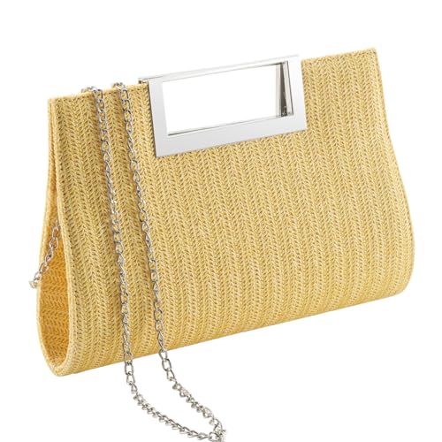 Image of WALLYN'S Clutch Purse for Women PU Leather /Straw Evening Party Metal Grip Cut it out Handbag with Shoulder Chain Strap