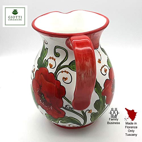 Italian Ceramic Pitcher Poppies - 33 oz Hand Painted Utensil Holder Or Carafe Design for Kitchen - Made in ITALY Tuscany - Italian Pottery Vase Jar for Wine - Home Decor Ceramics Dispenser2
