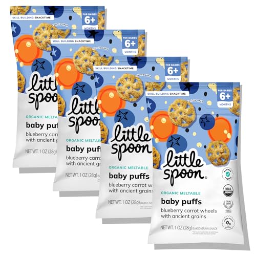 Little Spoon Blueberry Carrot Meltable Baby Wheels Organic Corn Quinoa & Sorghum No Added Sugar Snacks Encourages Self-Feeding 1 Oz Bag 4 Pack