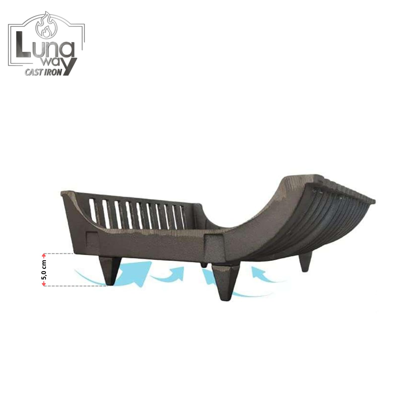 Portalegna in Ghisa | Design Moderno | Migliora Circolazione Aria | Sicurezza Anti-Fuoriuscita | Brucialegna caminetto e termo camini, 45 x 28,5 x 17h cm - 100% Ghisa