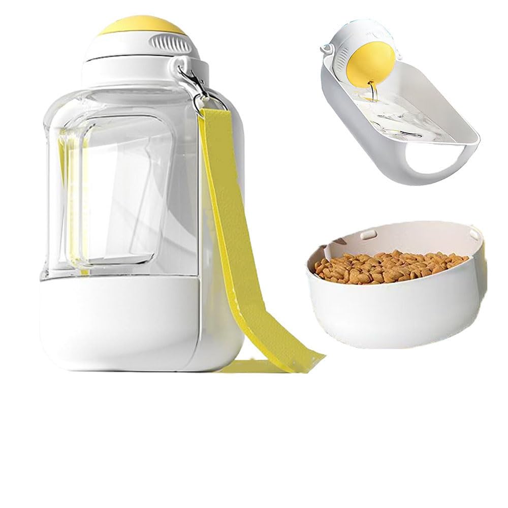 2-in-1-Trinkflasche & Futternapf für Boxer, auslaufsicherer Reise-Trinkspender mit großem Fassungsvermögen und integriertem Napf White