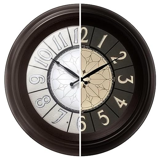 Presentime & Co. 18" Luminous Large Wall Clock, Oil Rubbed Bronze Finish, Night Light, Lighted Clock with Smart Sensor to Turn on/Off Lights. Wall Décor for Living Room, Dining Room, Kitchen.