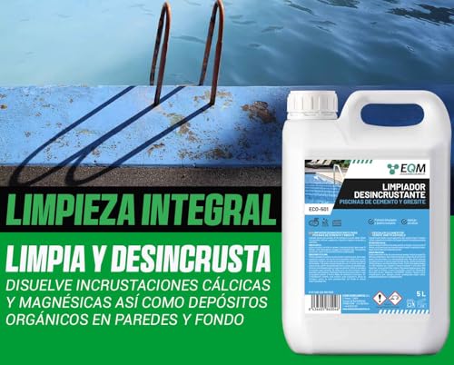 Miniatura 2 de Eqm - Eco-501 - Limpiador Desincrustante Piscinas Cemento-Gresite - 5l - Limpieza Del Vaso, Bordes Y Línea De Flotación - Elimina Todo Tipo De Incrustaciones