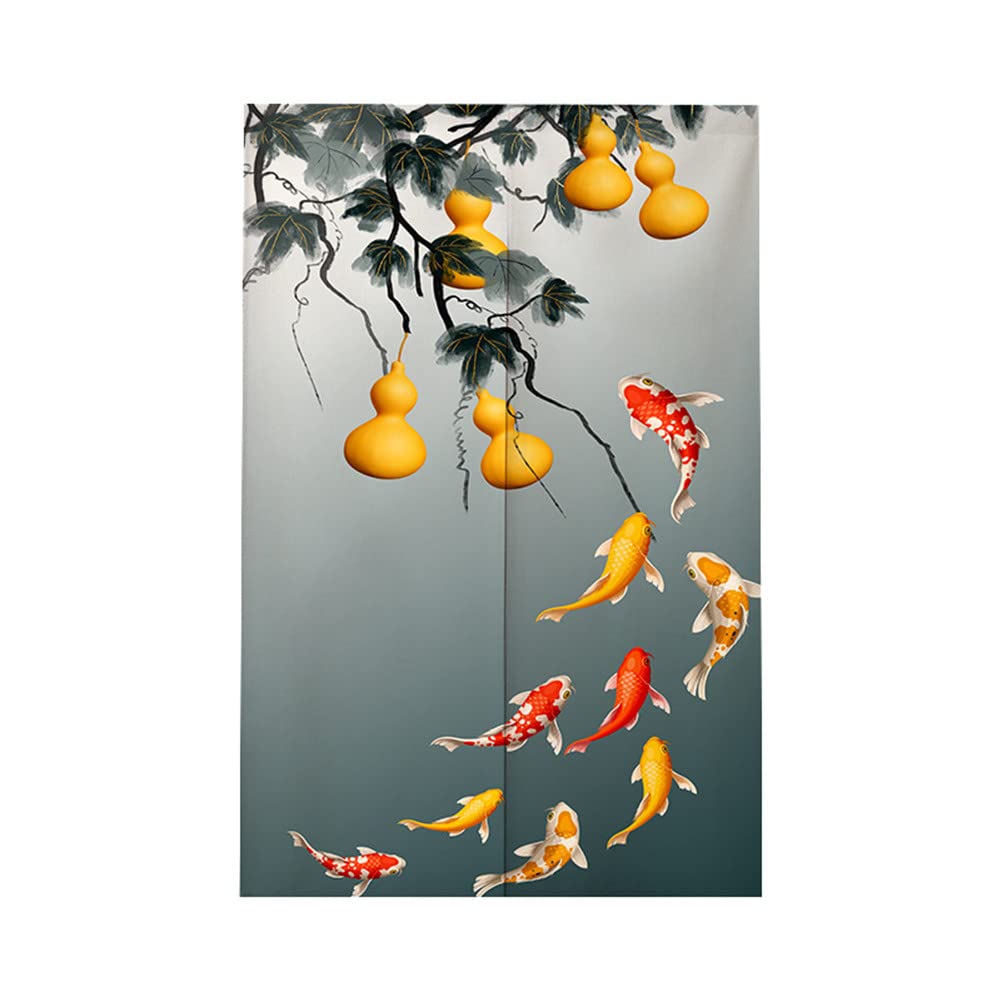 Surwin Yellow Gourd Japanese Noren Doorway Curtain Cotton Linen Artistic Style Door Curtain Window Treatment Tapestry For Kitchen Bistro Partition Shading Home Decorative (90X180cm,)