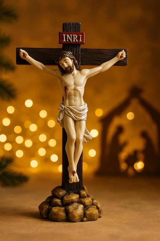 Image of Crucifix Jesus Christ Statue | Christmas Spiritual Idol for Home Church, Office Desk, Car Dashboard God Statue, Devotional Showpiece & Blessing Gift Dcor
