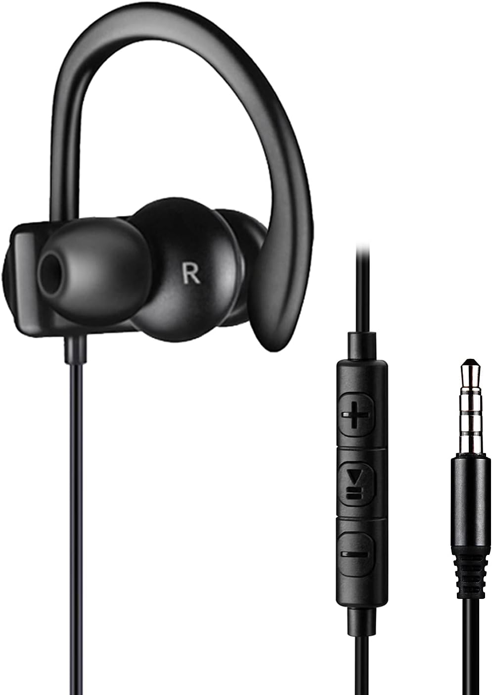 Single Earbud, One Ear Sport Earphone with Hook, Mono Headphone with Mic and in-line Control for Safe Driving, Biking, Running, Gaming and Working, for Right Ear Wearing Only, CGS09