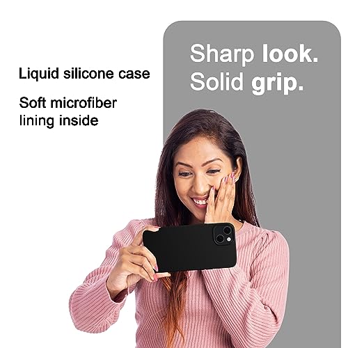 Image of amazon basics Liquid Silicone Case for iPhone 13| Shockproof, with Drop and Camera Protection | Soft Microfiber Lining Inside| Silicone Cover for iPhone 13 - Black