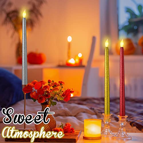 12 Pcs Wedding Flameless Led Taper Candles Bulk Flameless Taper Candles With Remote Control Battery Operated Glitter Floating Led Candles For Wedding Christmas Halloween Birthday Decor (Gold) #TOP6