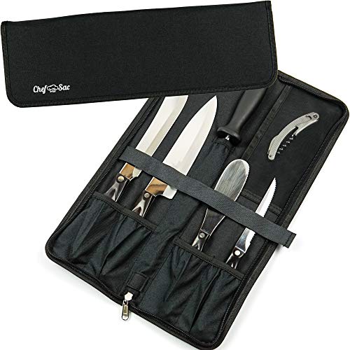 Chef Knife Bag Folder Bag Pockets for Knives Kitchen Utensils Special Slot for Honing Rod Perfect for Camping Knives Tools Durable Knife Case for Chefs Culinary Students Black