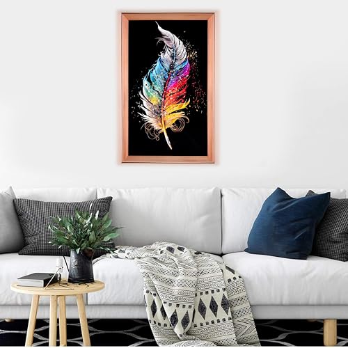 Image of Amazon Brand - Umi Framed Wall Painting, Colourful Feather Design with Crystal Diamonds For Wall Decoration Esthetic Wall Hanging Painting For Living Room Bedroom Housewarming Gift Office - 30x50cm