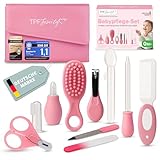 TPFFamily Baby Pflegeset Neugeborene (Pink) – 10-teiliges Set mit hochwertiger Baby Nagelschere, Nasensauger, Bürste und mehr – Ideal als Erstausstattung und die tägliche Pflege