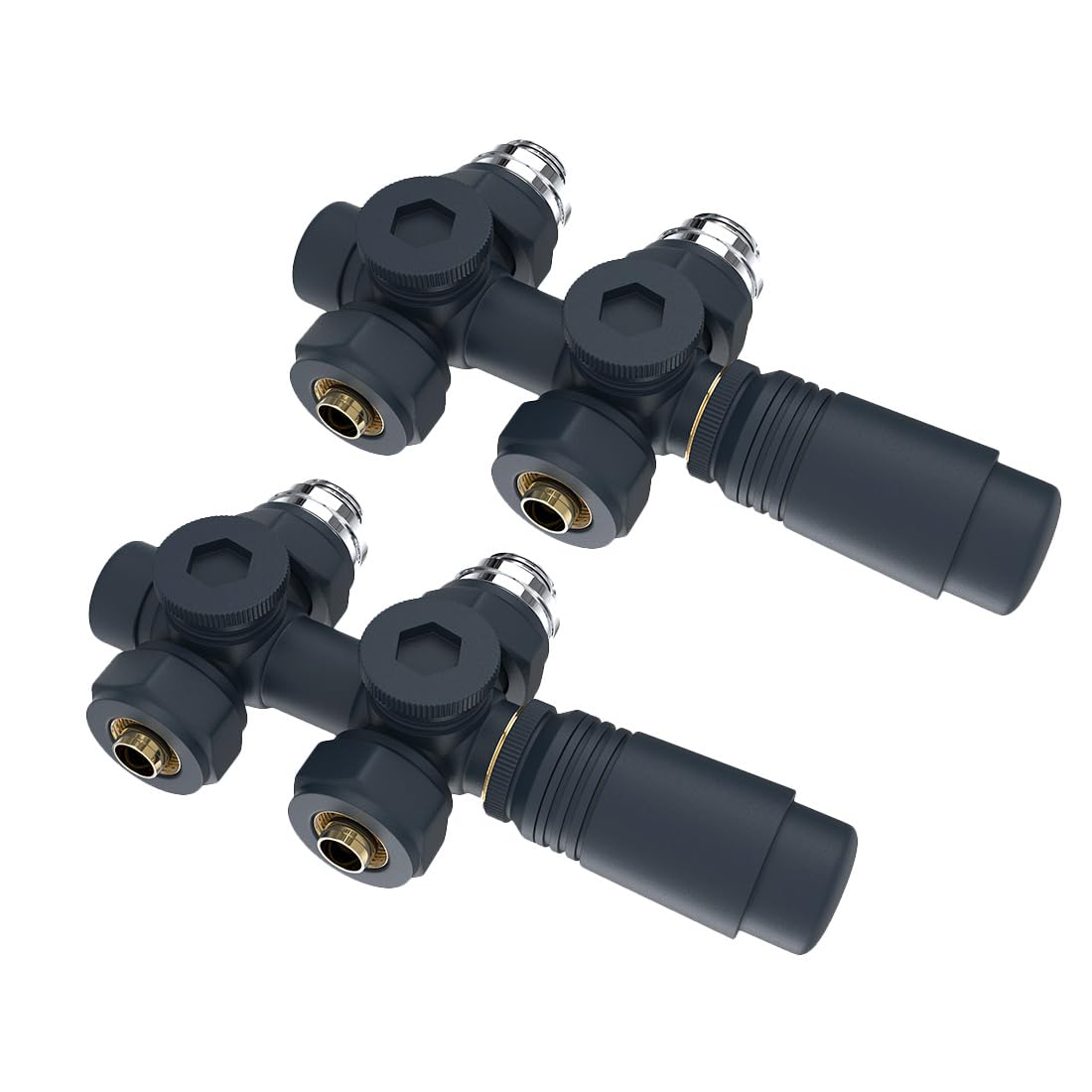 S'AFIELINA Multiblock Radiador con Válvula Termostática, Antracita 2 Pieza | Kit para Radiadores y Toalleros de Baño, Válvula de Cierre, Conexión para Tubo de Cobre 15 mm