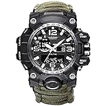 vikano Survival Bracelet Watch, Men & Women Emergency Survival Watch with Paracord/Whistle/Fire Starter/Scraper/Compass, 6 in 1 Multifunctional Outdoor Gear (GREEN1)