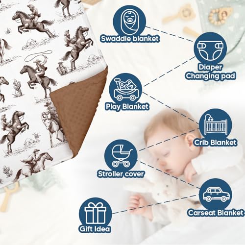 Image of Western Baby Blanket, Cowboy Minky Blankets for Boys Girls, Nursery Room Decor, Soft Warm Lightweight Nursery Bed Blanket for Newborn Toddlers Son Daughter (05)