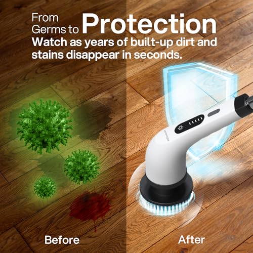 Image of Roboson Electric Spin Scrubber,Cordless Cleaning Brush with 9 Brush Heads,425 RPM,90 Mins Runtime,IPX6 Waterproof,Adjustable Length,3 Speeds,Ideal for Bathroom,Kitchen,Glass,Utensil & Car