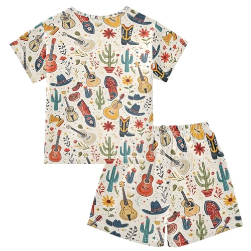 Pajama Short Sleeve Sets Cowboy Boot Guita Summer Sleepwear 2 Piece Nightwear2