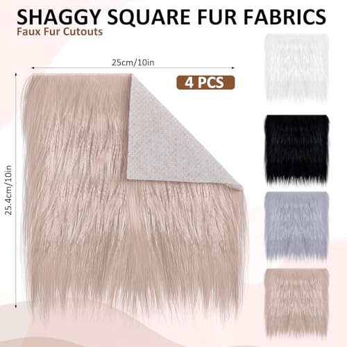 Kunstfell Stoff 4 Stück 25 X 25 cm Quadratisch Kunstfell zum Basteln Flaumig Kunstfellstoff Warmer Fellimitat Stoff Pelzig Plüschstoff Langhaarplüsch Stoff für Kissen Stuhlbezug Weihnachten Dekoration
