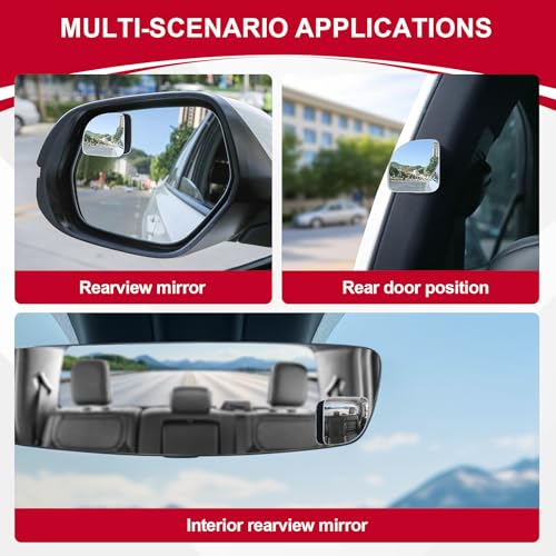 Image of LivTee Blind Spot Mirror, Fan HD Glass Frameless Convex Rear View Mirror with wide angle Adjustable Stick for Cars SUV and Trucks, Pack of 4