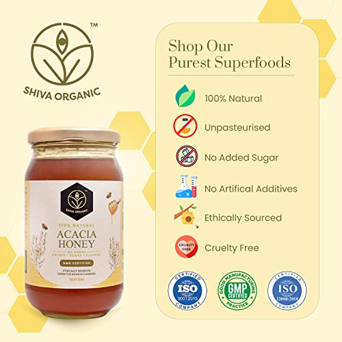 Image of Shiva Organic Raw Acacia Honey 1kg | 100% Pure NMR Tested | Raw and Unprocessed
