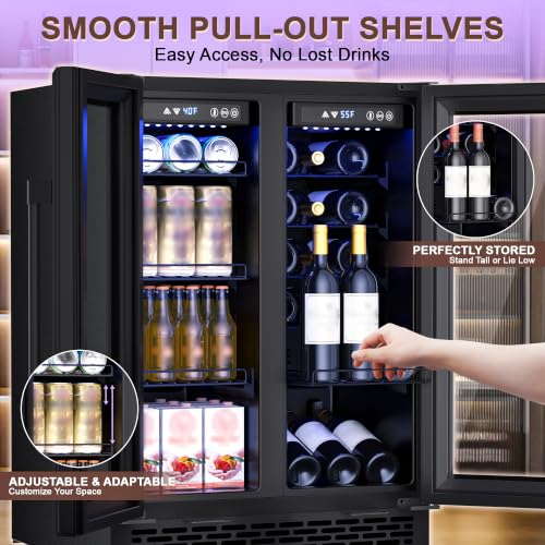 Image of Wine and Beverage Refrigerator with Glass Door, 24 Inch Cooler Fridge