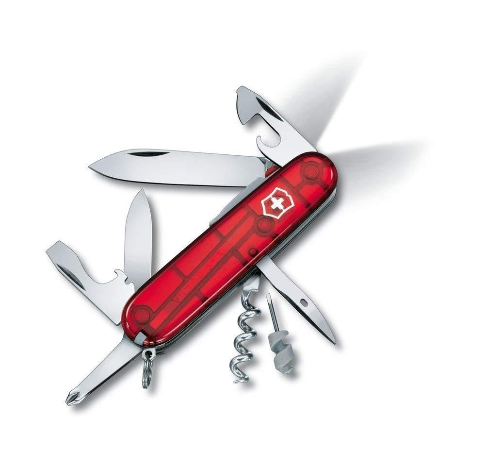 Victorinox Spartan Lite Couteau de Poche Suisse, Léger, Multitool, 15 Fonctions, Grand Lame, Tire Bouchon, Led, Rouge Transparent