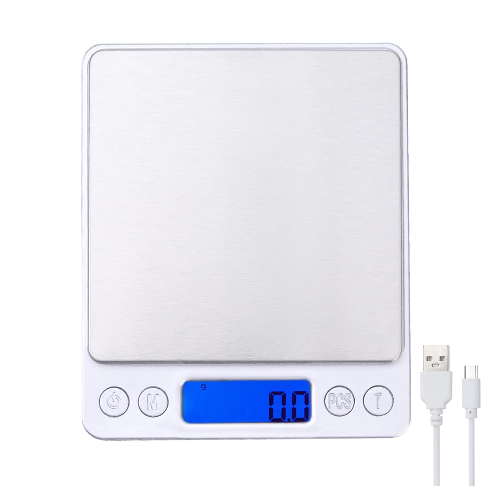 3kg 0.1g USB Rechargeable Digital Scales for Kitchen Measurements in Cooking Baking Jewelry Mini Gram Scale for Weed and Kitchen Weight Food Scale Electronic Pocket Scale (Batteries not Included)