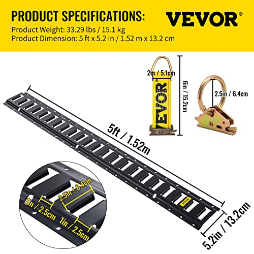 Vevor E Track Tie-Down Rail Kit, 30Pcs 5Ft E-Tracks Set Includes 4 Steel Rails & 2 Single Slot & 8 O Rings & 8 Tie-Offs W/D-Ring & 8 End Caps, Securing Accessories For Cargo, Motorcycles, And Bikes #TOP6