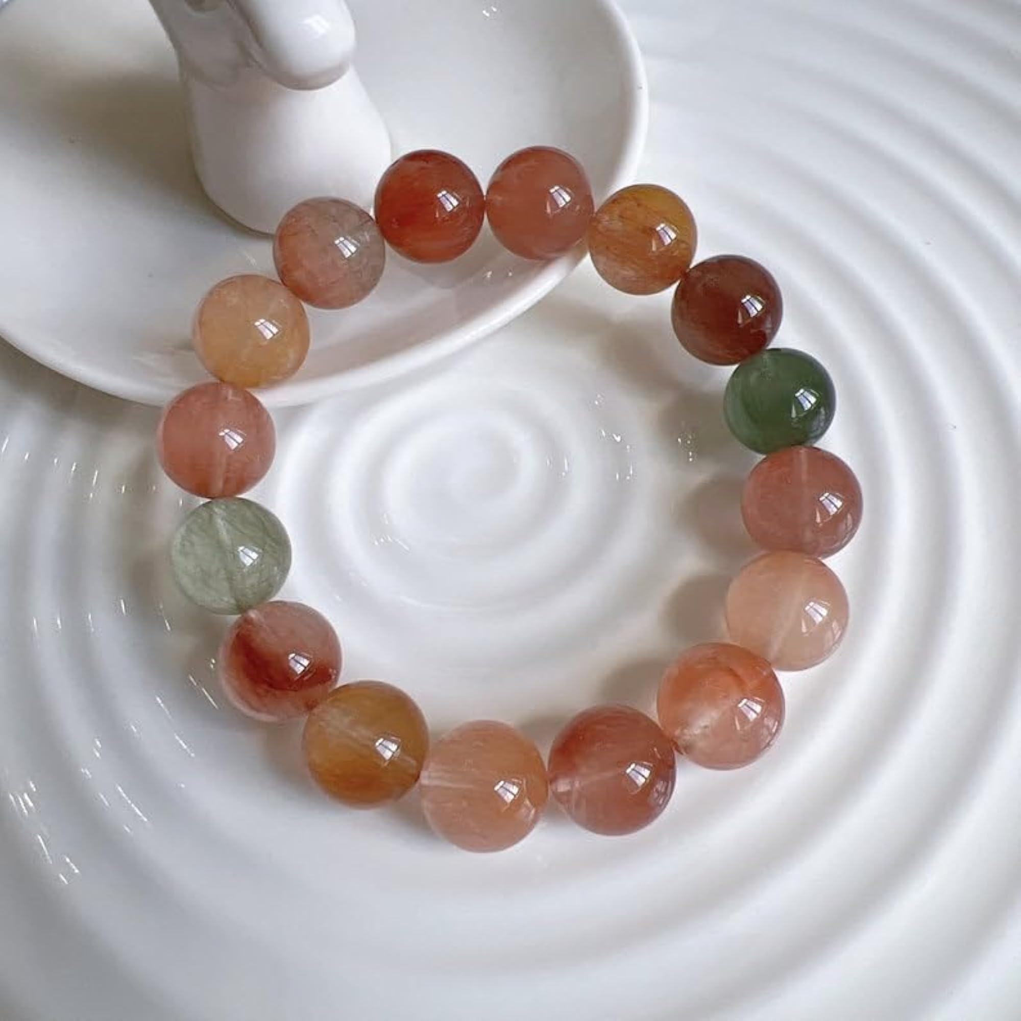 Unisex Natural Rutilated Quartz 12mm Round Bead Stretchable Bracelet