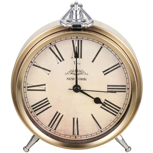 CVUTOVO レトロスル目覚まし時計 小型デスククロック 大音量ベル音 寝室や 部屋に インテリア装飾用属製アナログ置時計