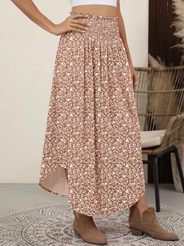 Image of ANRABESS Women's Maxi Skirts Summer Boho Floral High Waisted Flowy Swing Pleated Beach Long Skirt with Pockets