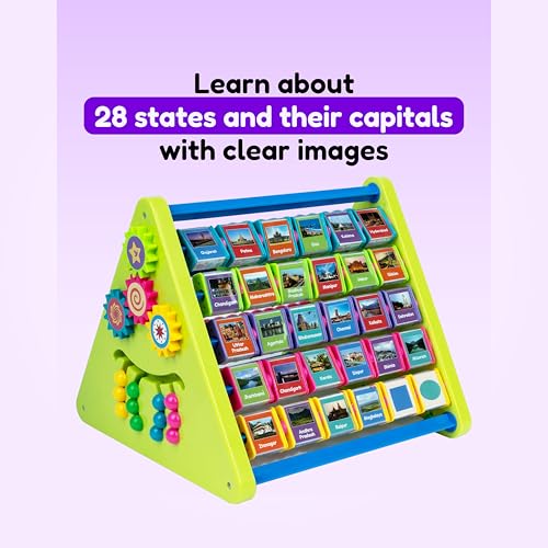 Image of FLYI Activity Cubes 8-in-1 Activity Triangle for Kids | Learn States & Capitals with Image, Abacus, Writing & Drawing Board, Spin Gear, Learn Clock, STEM Educational Toy for Toddlers, Best Return Gift