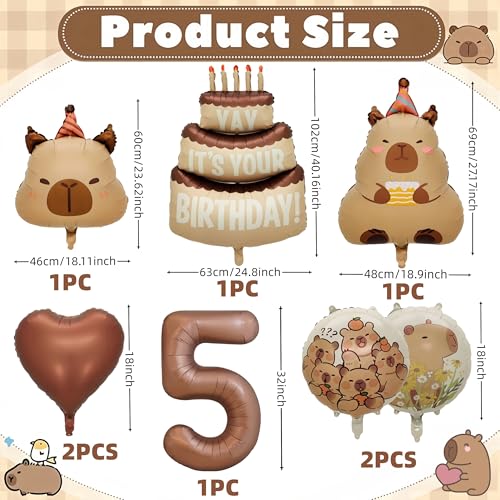 Image of Capybara Birthday Foil Balloon Set, 8-Piece Party Decor (5) | Reusable foil balloon set with capybara, cake,number . Perfect for birthday, baby shower, gender reveal & themed parties