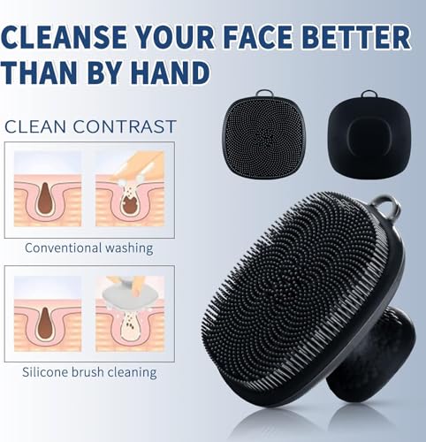 Image of VWMYQ Face Scrubber, Silicone Face Scrubber for Men, Gentle Exfoliator Pad & Massager, Facial Cleansing /Wash Brush - Removes Dead & Dry Skin (Black, Square)