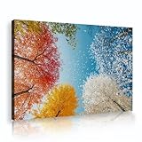 四季の風景の壁のアートキャンバス写真カラフルな木の天蓋青い空のキャンバスホールの寝室のリビングルームの装飾のための壁のアート70x100cmインナーフレーム