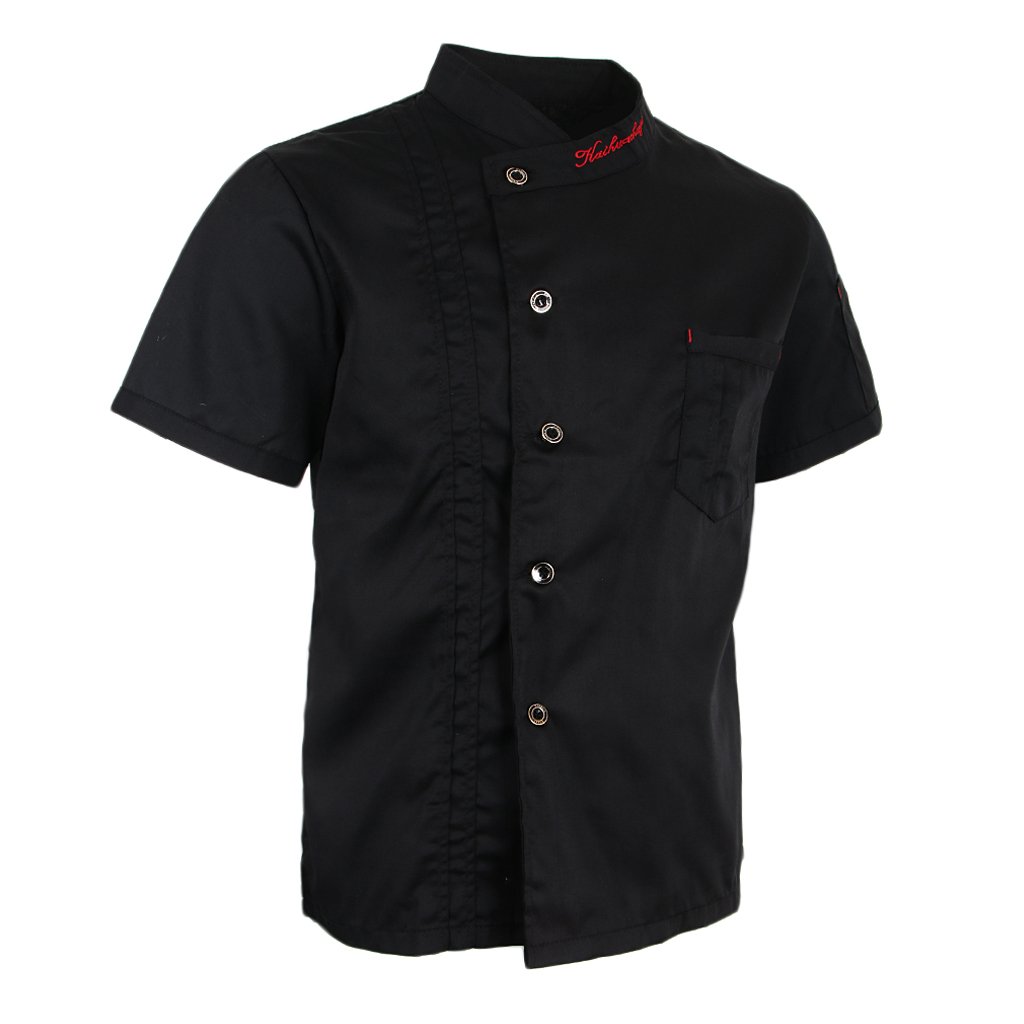 Sharplace Uniforme Chef Blouse de Cuisinier Sergé Veste de Cuisinier Unisexe Manches Courtes, Rouge/Noir/Blanc, M-3XL