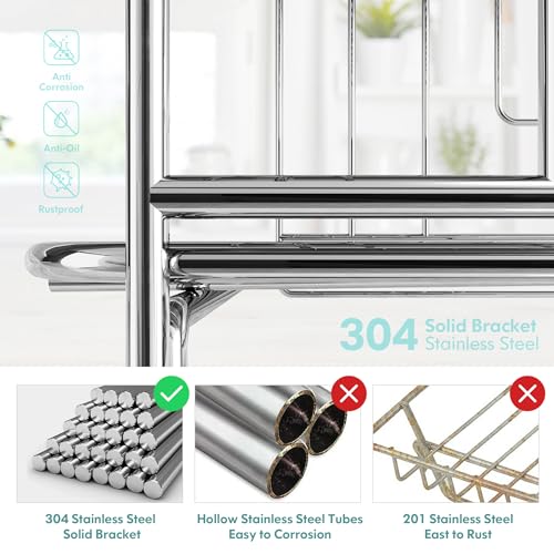 romision 2 Tier Dish Drying Rack, Large Dish Rack with 360° Swivel Spout, 304 Stainless Steel Dish Drainer Rack, Draining Board Rack for Kitchen Counter with Utensil Holder, Silver - Image 5