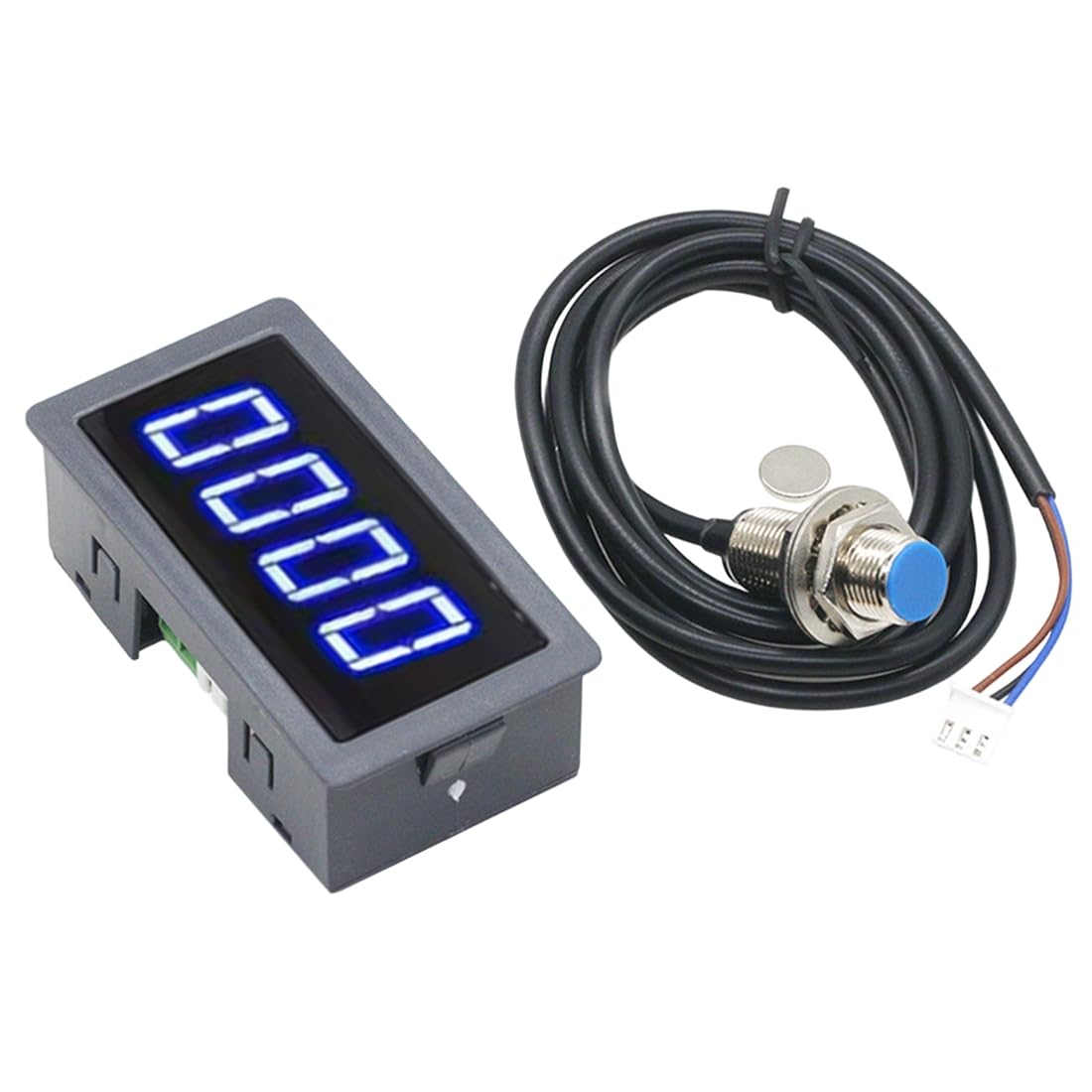 Jnchdghwa Blue Industrial Tachometer 8-24V Dc Motor Rpm Counter 10 To 9999Rpm 0.56" 4-Digit Led Display 5V Npn Hall Sensor Included Magnet