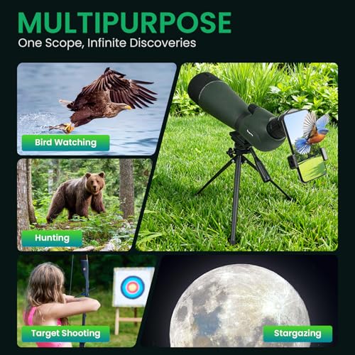 BIBIRE 25-75x80 HD Spotting Scopes, Angled Spotter Scope with Tripod and Phone Adapter Spotting Scope for Bird Watching Wildlife Wiewing
