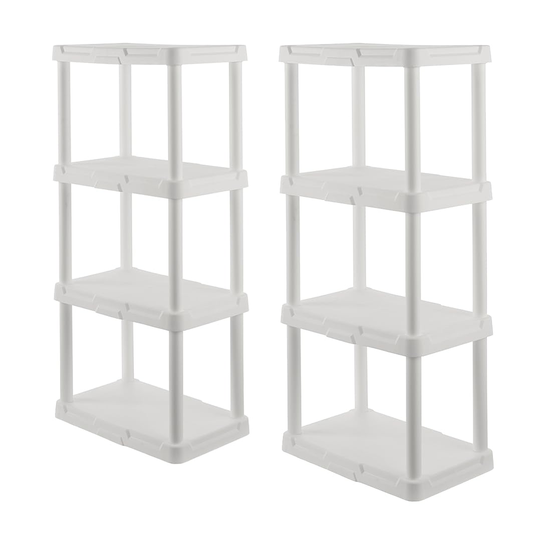 CX 4-Tier Plastic Storage Shelving Unit (White), 4 Shleves Support up to 50lbs/shelf, Organization and Storage, Weather-Resistant Design, Easy
