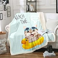 Sherpa-deken met kattenprint, schattige blauwe kattenprint, fleece deken, Britse korthaar, pluche deken voor kinderen, jongens, meisjes, 3D- kattenprint, pluizige deken voor slaapbank, eenpersoons 127